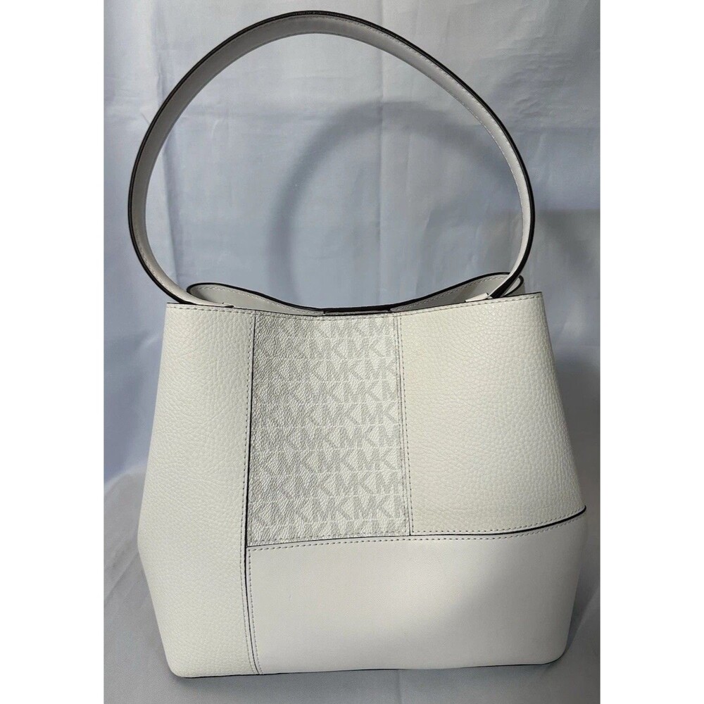 Michael Kors MK Signature Studded Shoulder Bag + Wallet White Set Medium Purse - Picture 6 of 16